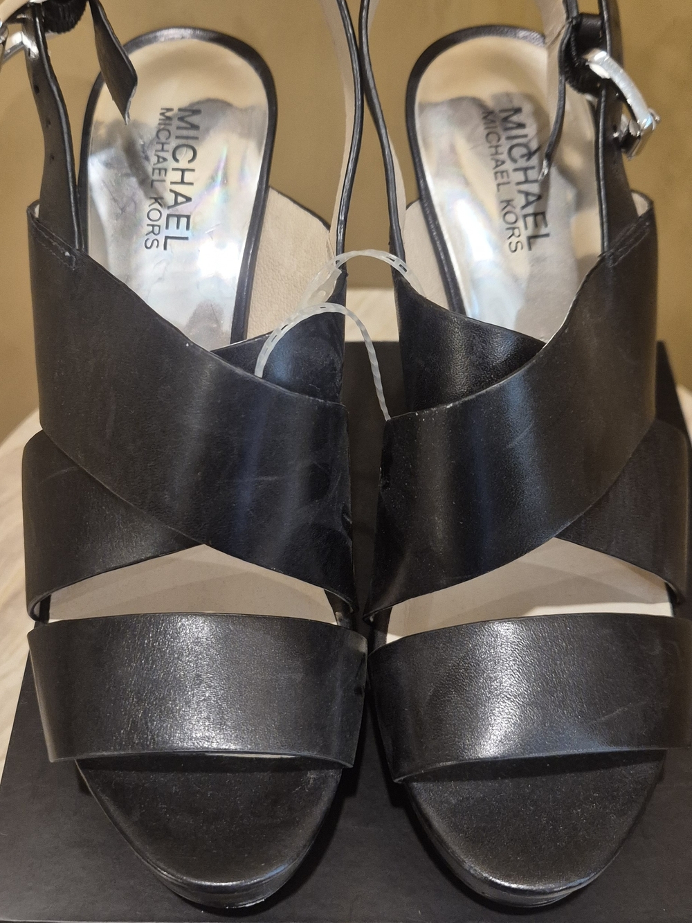 Michael Kors Black Crisscross Leather Slingback Heels